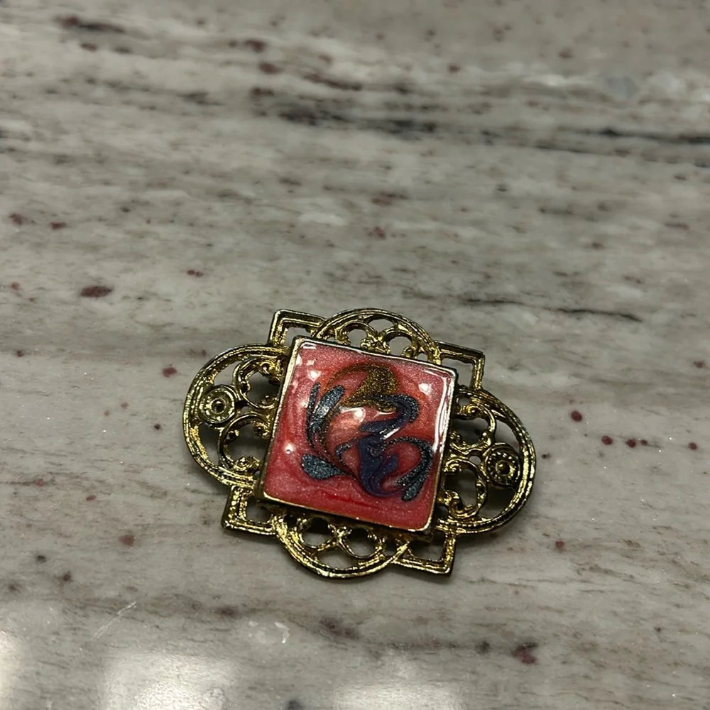 Enamel Gold Tone Vintage Brooch